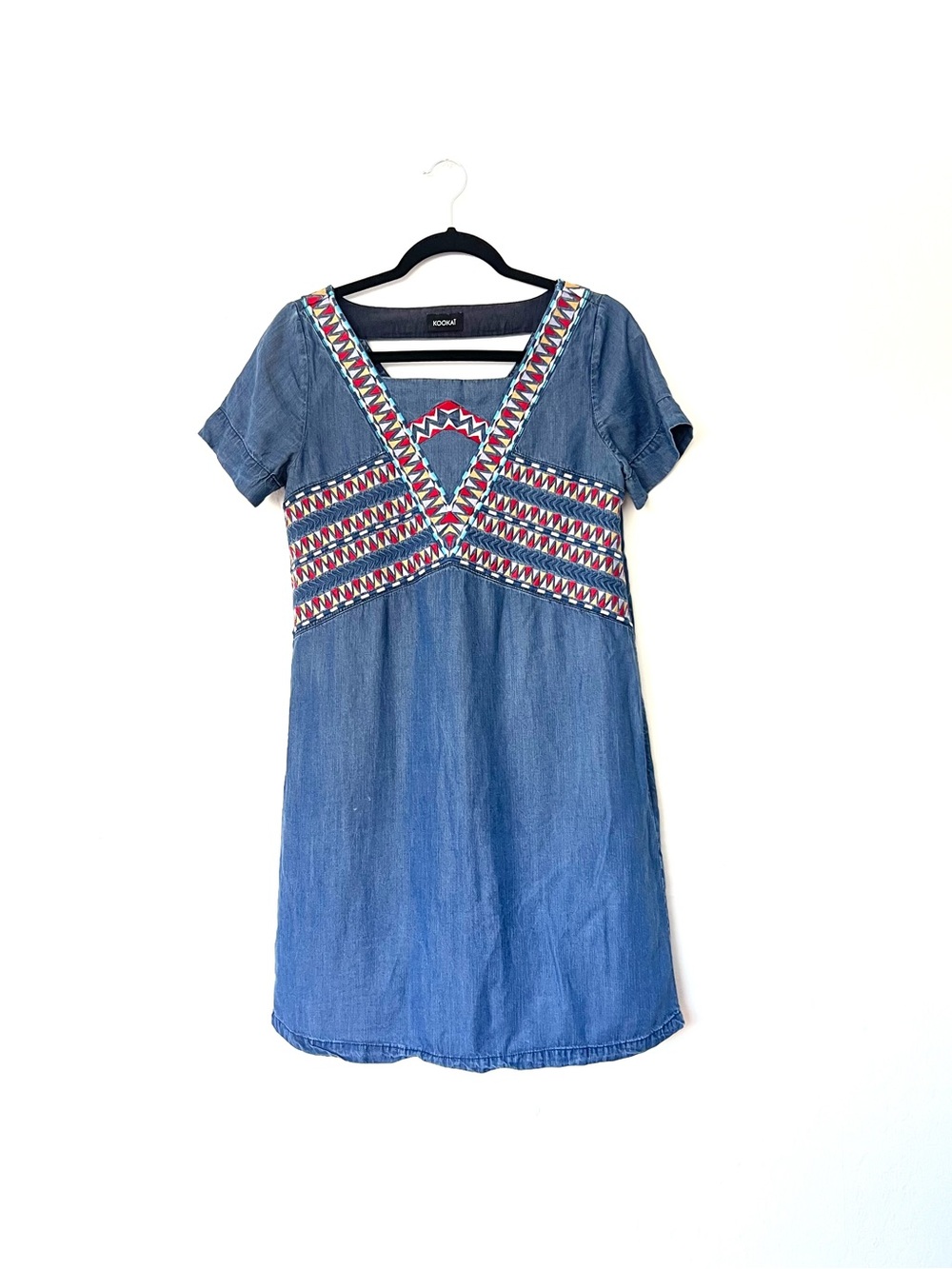 Kookai Embroidered Chambray Denim Mini Dress